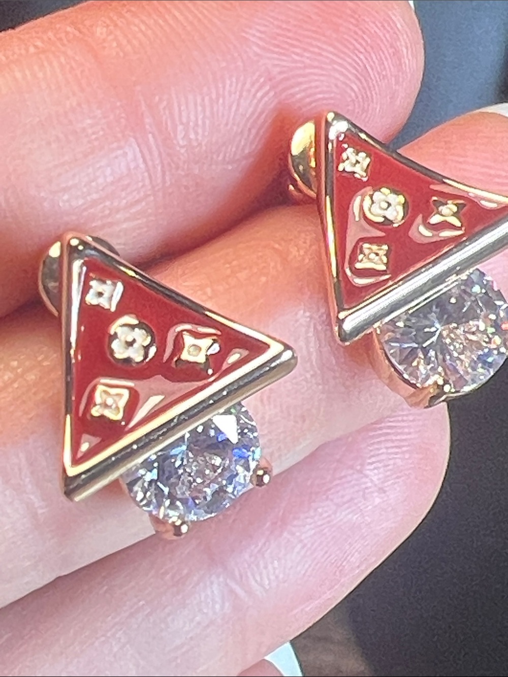 Red Triangle CZ Stud Earrings - Women's Fashion Jewelry